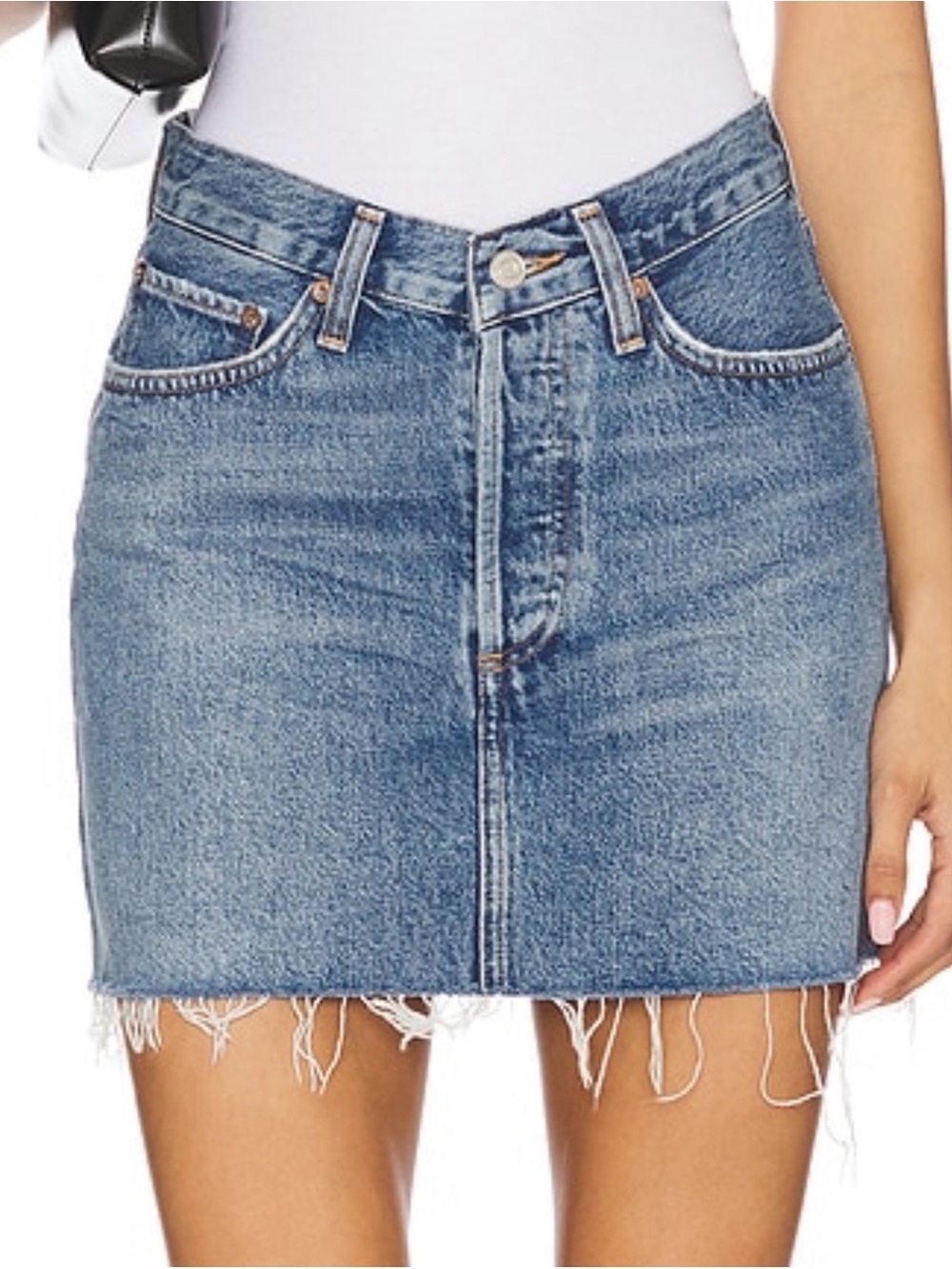 Agolde v-Waist NWT Denim Frayed Hem Mini Skirt size 29